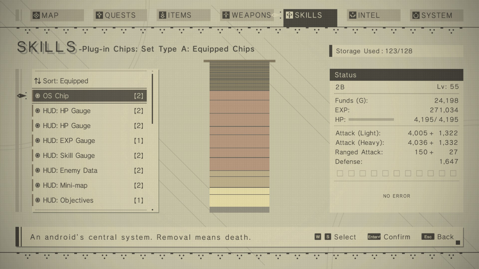 Nier Automata: menu for equipping programs.